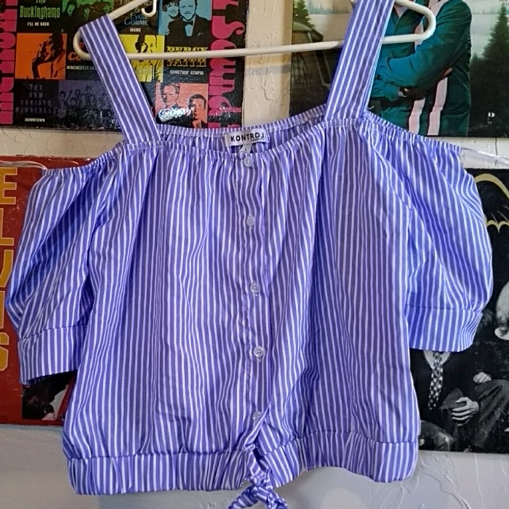 Blue and white striped blouse